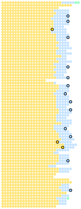 Graphic of dots showing where a certain song was during setlists throughout the shows