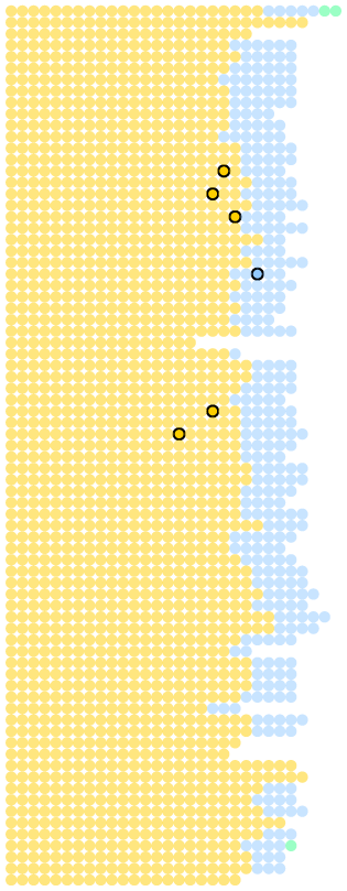 Graphic of dots showing where a certain song was during setlists throughout the shows